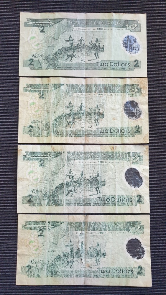 SOLOMON ISLANDS $2 Dollars x 4 Polymer Banknotes