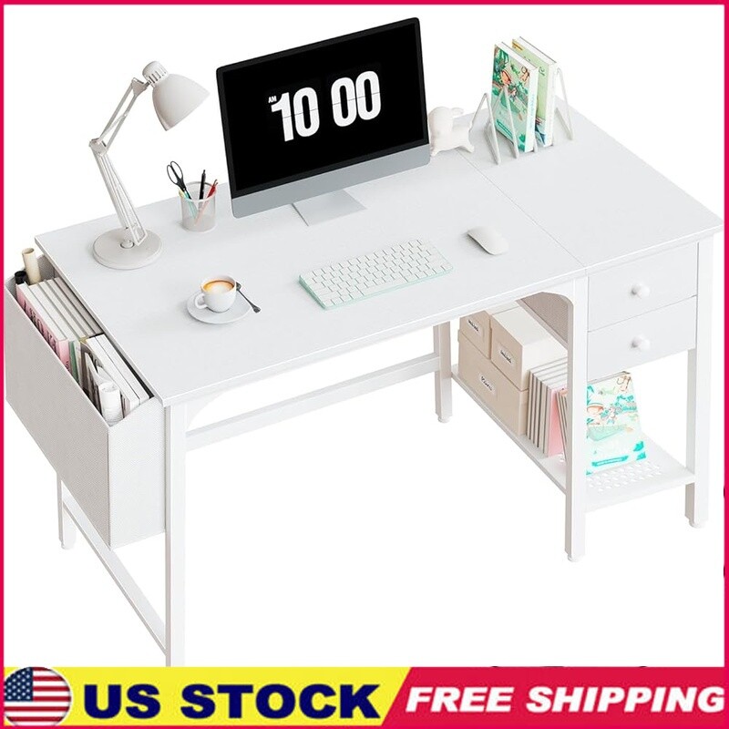 Small Computer Desk W/ Drawers Modern Study Writing Table Home Office Workspace