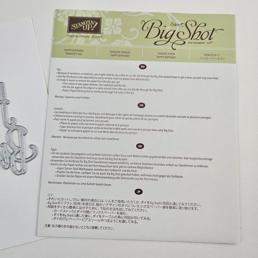 Stampin Up Big Shot Happy Birthday Thinlits Dies