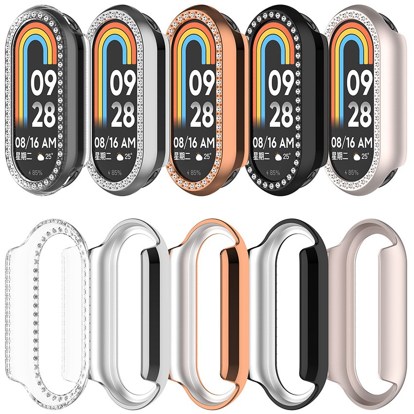 Protective Case Skeleton Single Row Diamond Watch Case for Xiaomi Band 10/10NFC