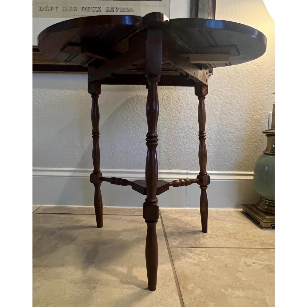 Antique Victorian Cloverleaf Drop Leaf Side Table Walnut Triangular 1800s