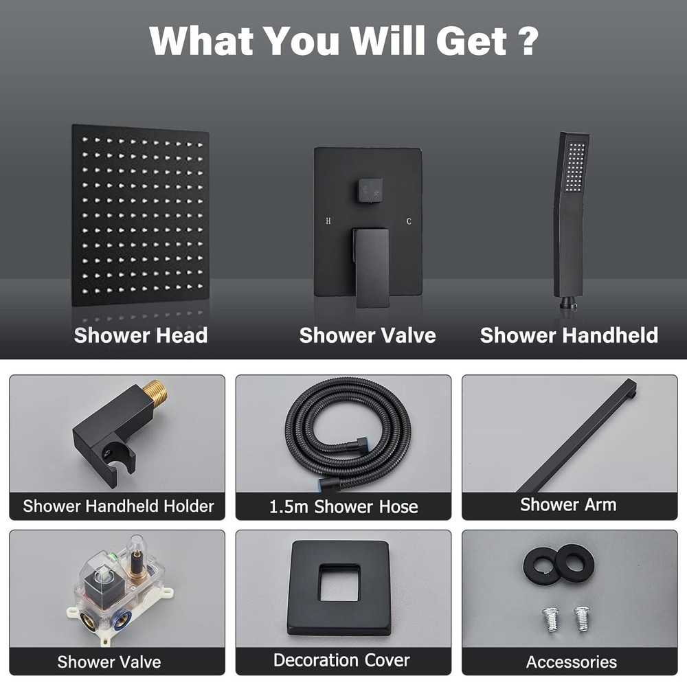 Shower Faucet System Combo Set 2 Function Rainfall Head Mixing Valve Wall Mount