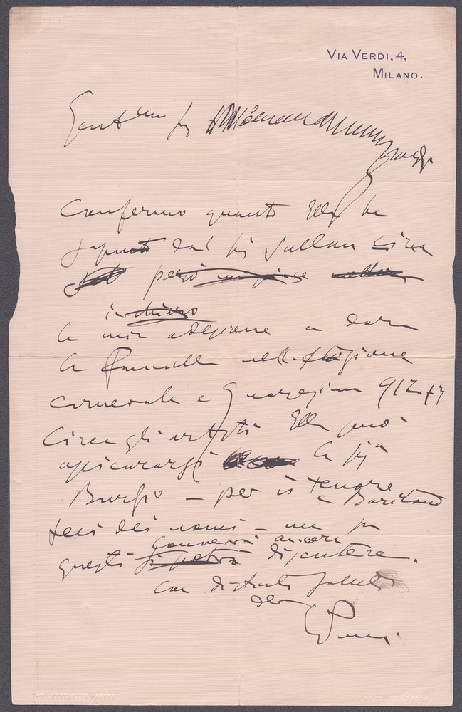GIACOMO PUCCINI - AUTOGRAPH LETTER SIGNED