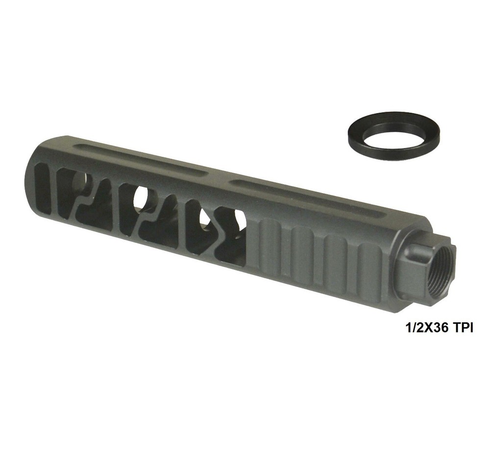 6" Solid PC Low Concussion 1/2x36 TPI 9mm Muzzle Brake Adapter Washer Included