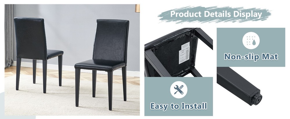 Two black PU dining chairs, simple and versatile, comfortable and accompanied.