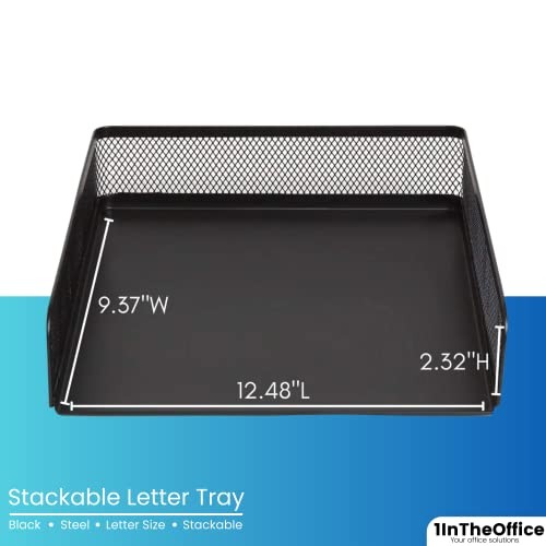 Desk Trays Stackable Letter Tray, Matte Black Wire Mesh Front-Load Paper Tray