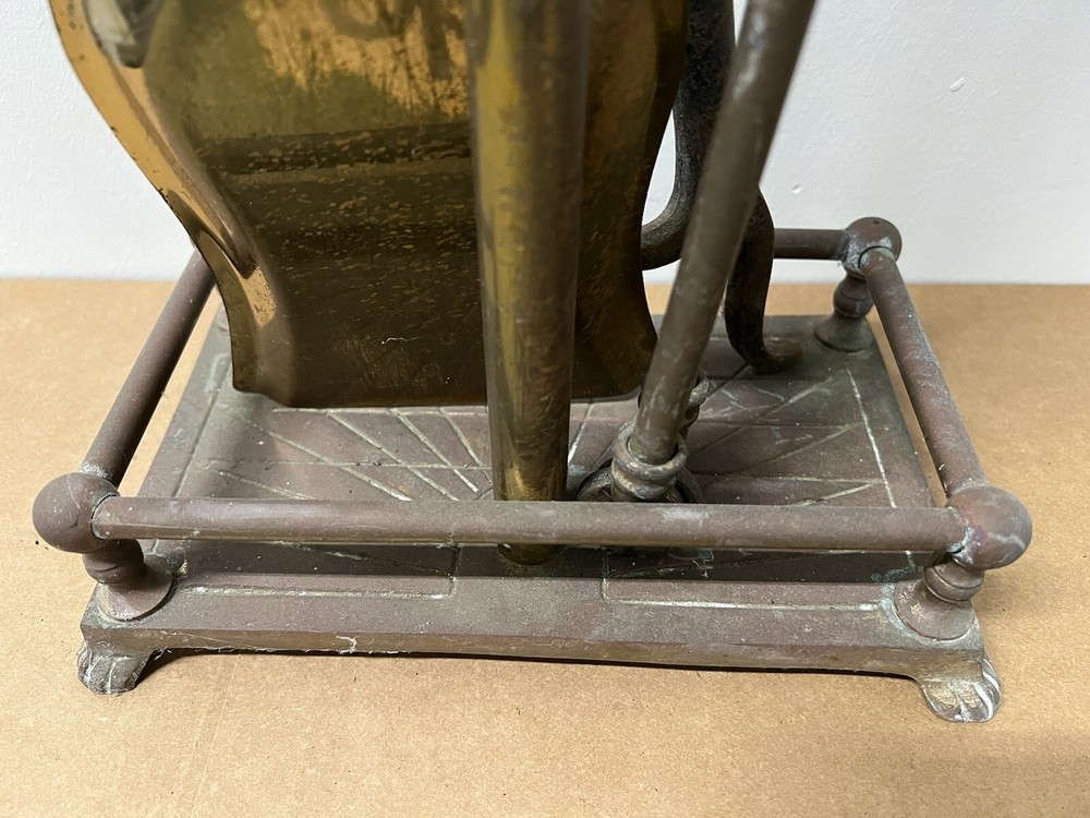 Vintage Solid Brass Fireplace 3 Tools with Stand Set