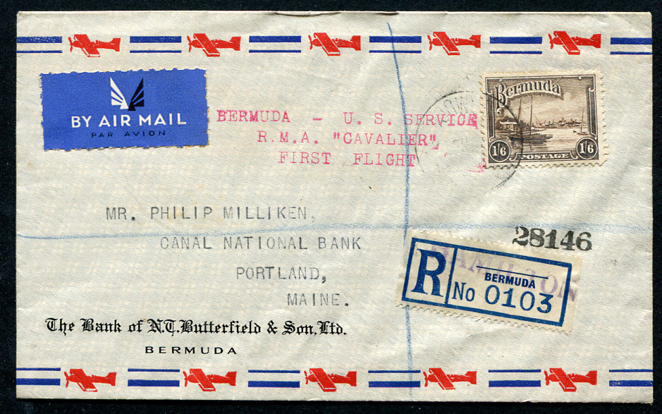 BERMUDA (23592): reg. FIRST FLIGHT COVER/cancels 1937