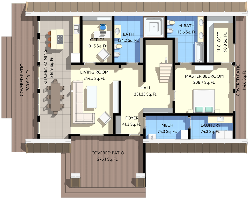 64’x50’ 2-Beds 3-Baths Charming A-Frame Architectural Build Plans PDF Download