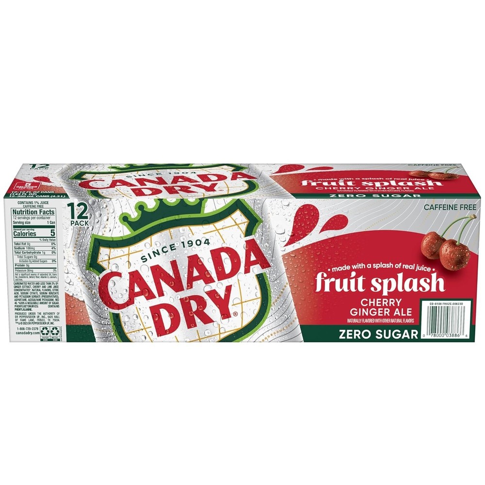 Zero Sugar Cherry Ginger Ale Fruit Splash Soda, 12 fl. oz. Cans, 12 Pack Pack...