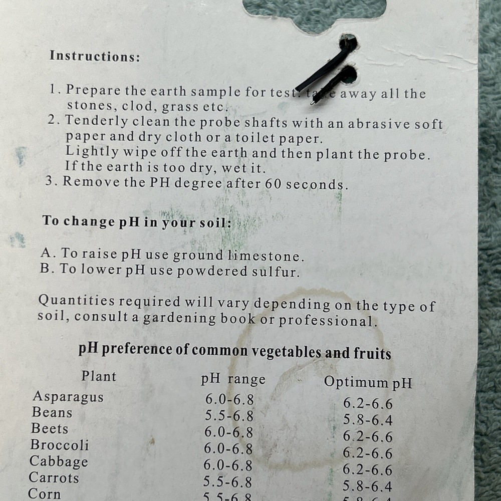 One Step Gardens pH Tester Water Moisture Tester Meter