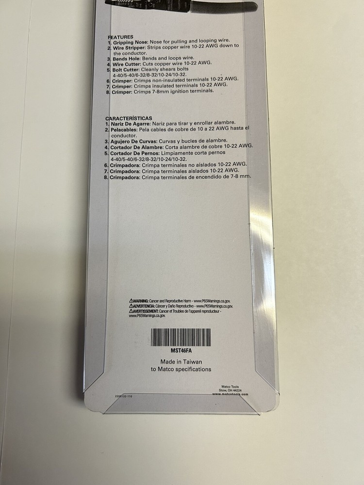 Matco Tools MST46FA Wire Stripper / Cutter / Crimper New in Pack