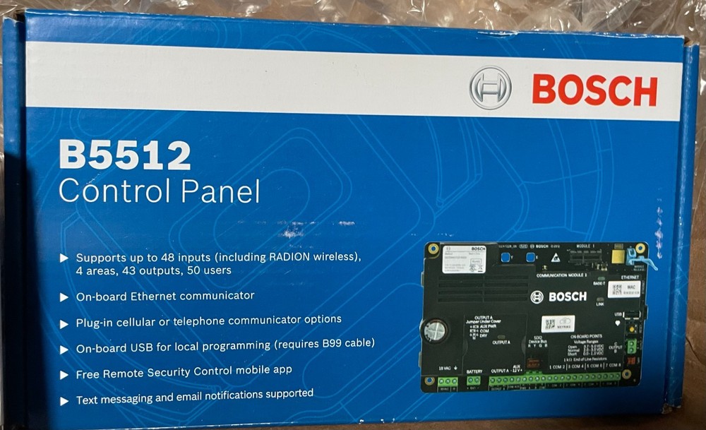 Bosch Complete Security Control Panel Kit – B5512-D, D8103 Enclosure, TR1850