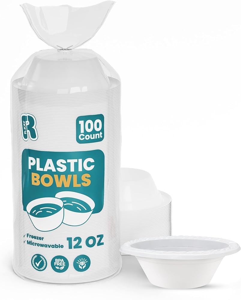 White Plastic Bowls - Microwavable Disposable Bowls - Strong Heavy