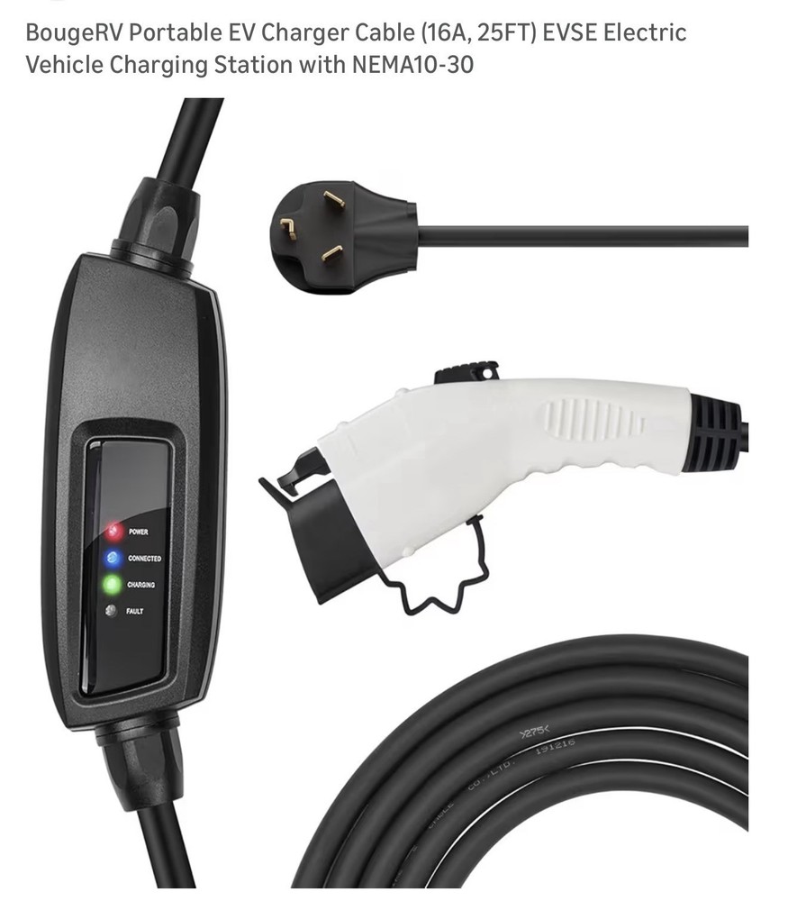 Portable EV Charger 16A 25ft With Dryer Plug
