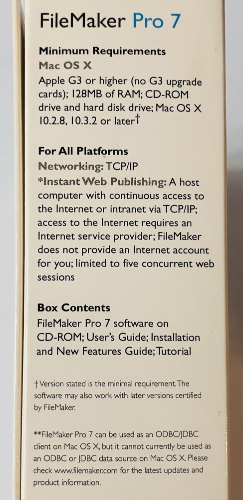 FileMaker Pro 7 Upgrade Retail Box 2004 Mac/Win Multilingual Complete