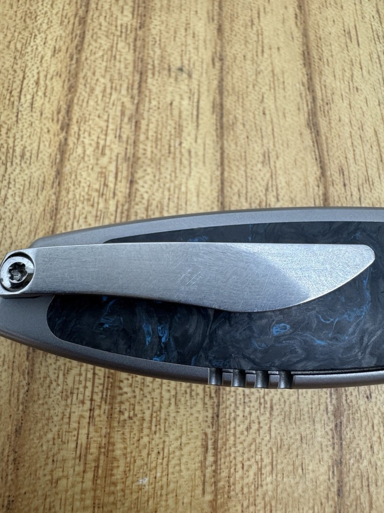 SharpByDesign Mini Tempest Titanium / Blue CF Inlay – Satin Blade – w/ Box