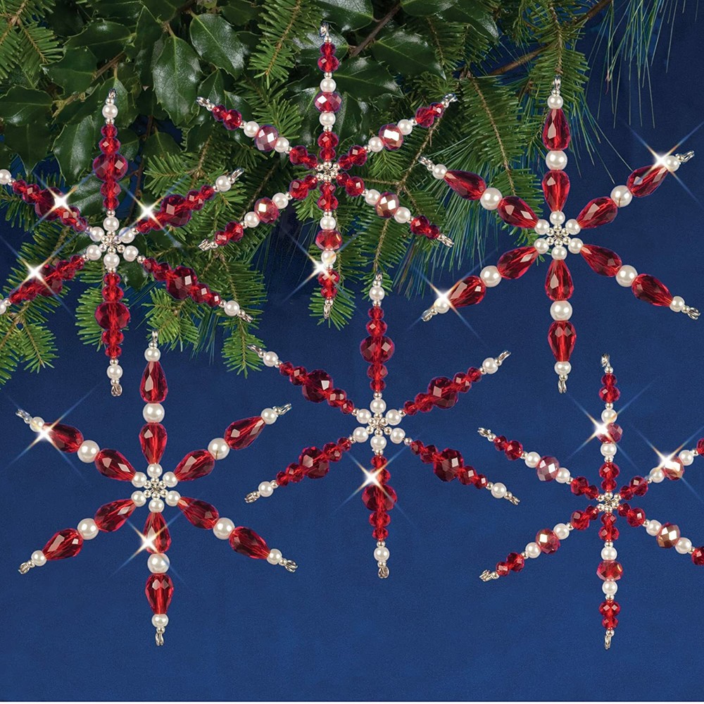 Solid Oak Nostalgic Christmas Beaded Crystal Ornament Kit ~ Ruby Snowflakes