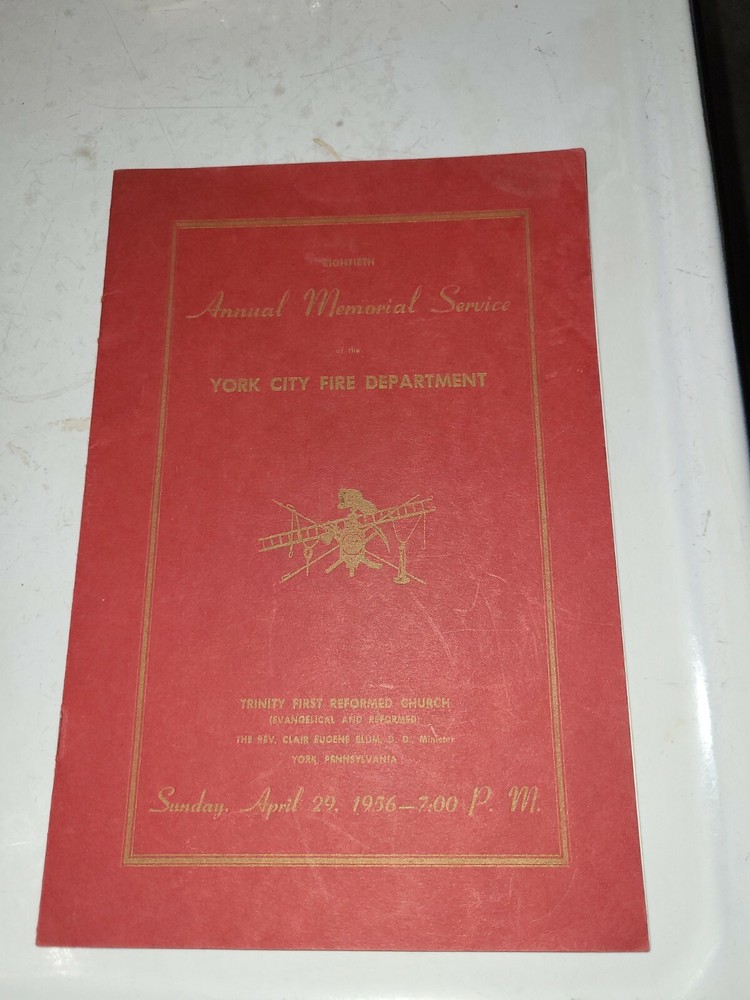 1956 York City Pa Fire Department Memorial Service Program