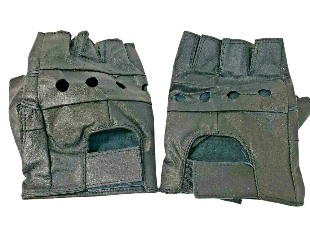 Bikers Black Leather Cycle Gloves Fingerless Size Medium Womens