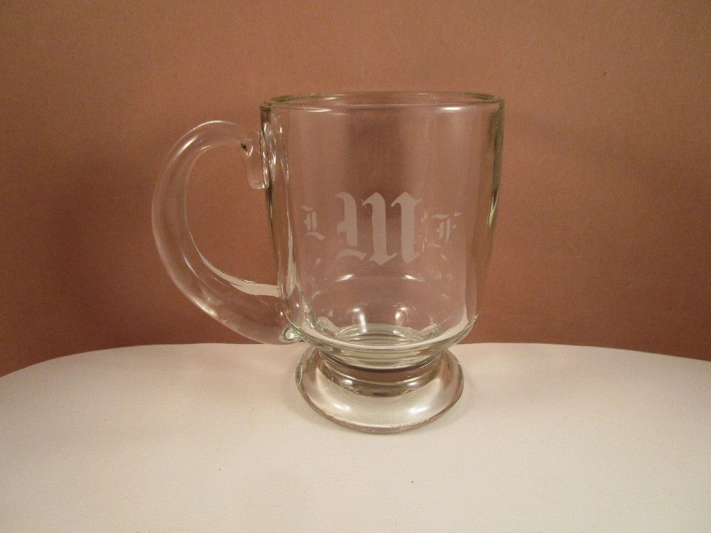 Vintage Clear Glass Monogram LMF Beer Mug Cup