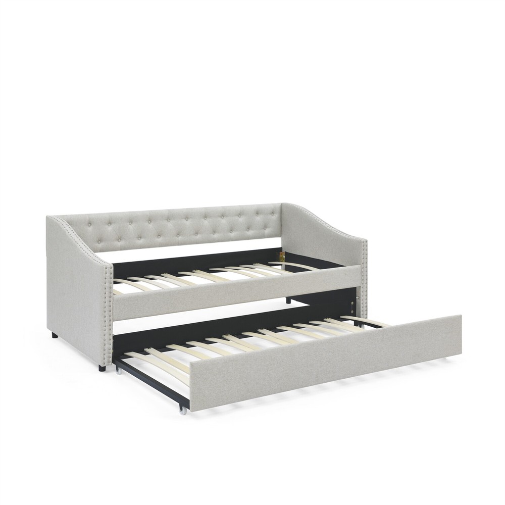 Twin/Full Size Daybed w/ Pull Out Trundle Bed Upholstered Bed Frame Sofa Bed