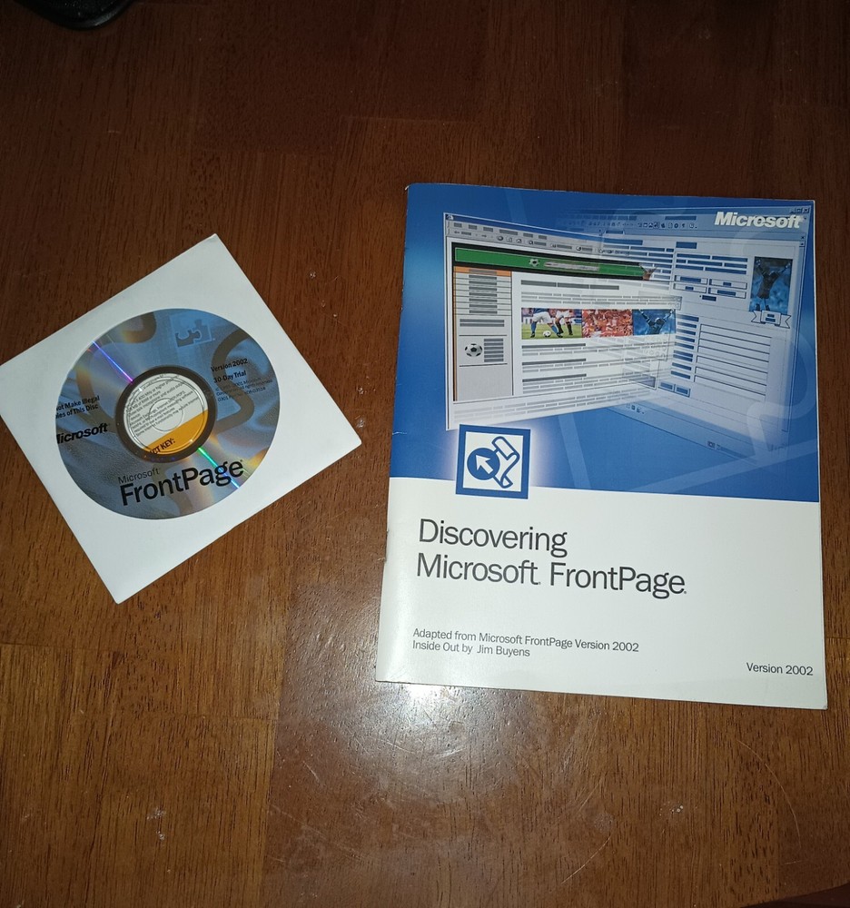Microsoft FrontPage 2002 TRIAL Software CD & Key w/ Discovering Front Page Guide