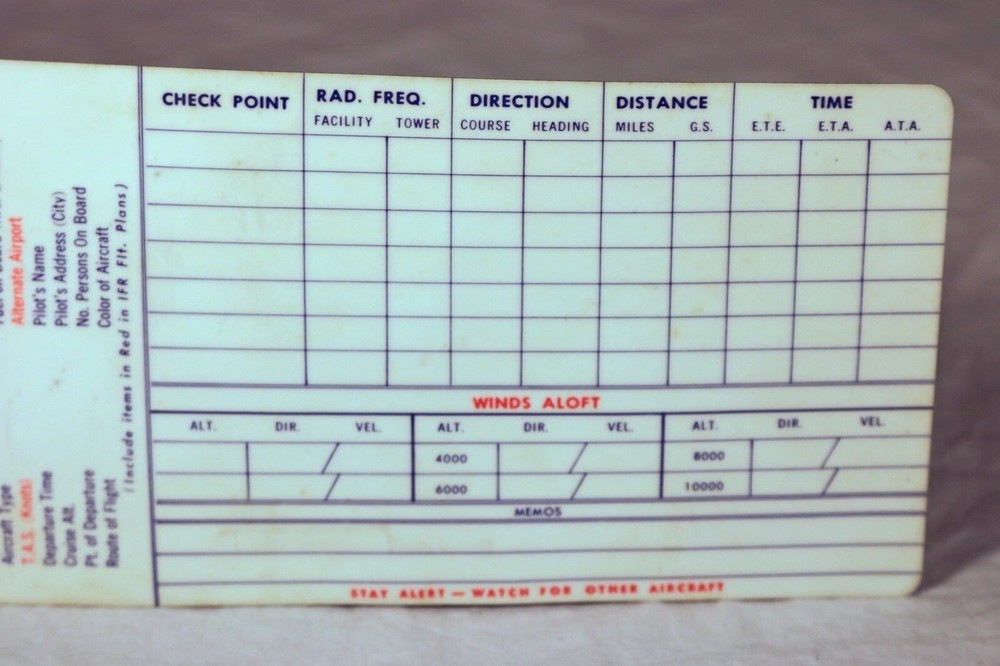 Vintage 1970s Sohio Aviation Products - Flight Plan Sequence Card