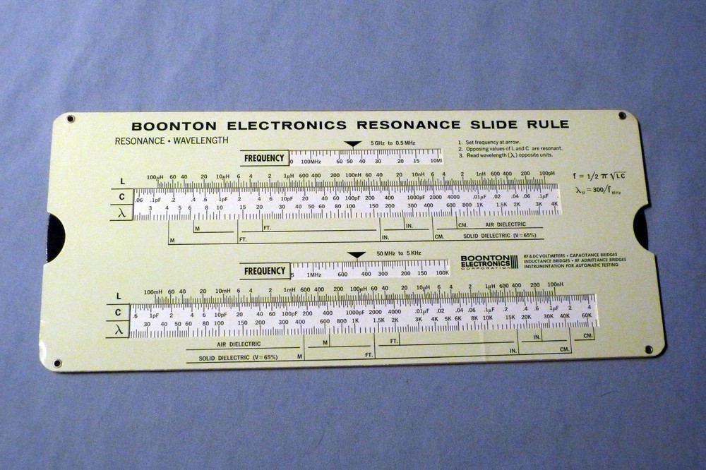 Boonton Electronics Resonance Slide Rule with Instructions