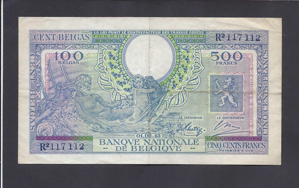 BELGIUM  -  500  FRANCS  1943   @  XF  !!  @