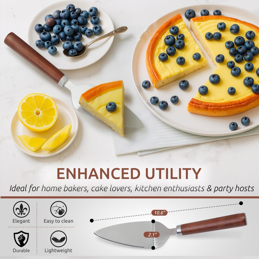 Dugato Pie & Cake Server with Wooden Handle – Medium, Stainless Steel