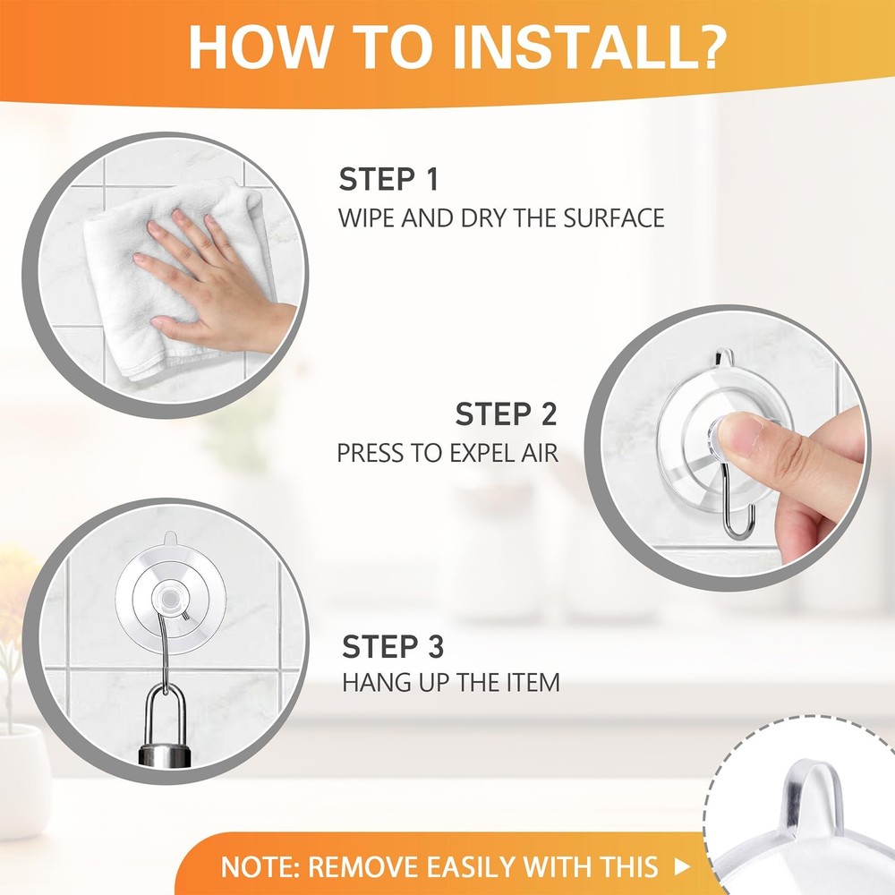 KORCCI Suction Cup Hooks 12Pack - Max Load 10LB, 12pc-Medium Size, Clear