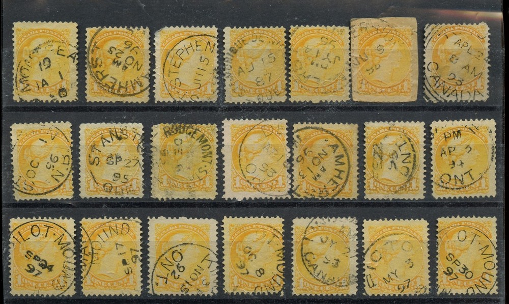 21 -- SMALL QUEEN DATED COPIES 1 cent used lot CAnada
