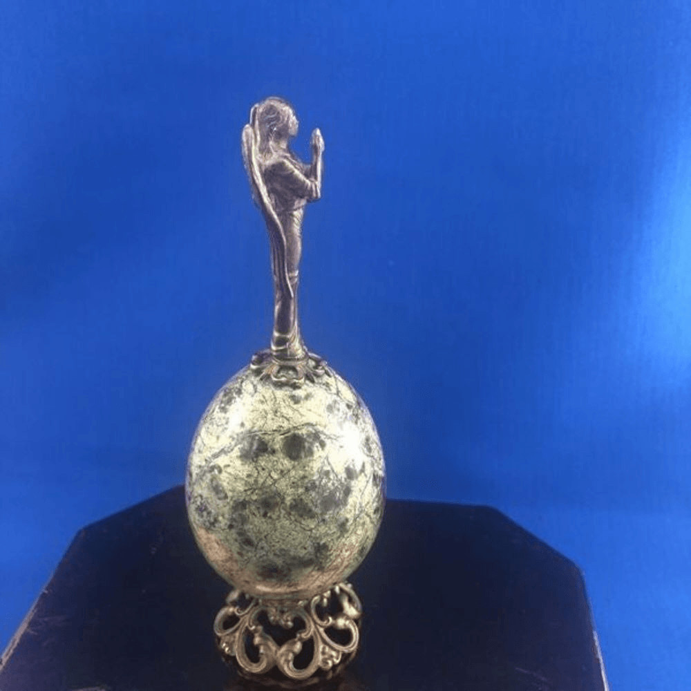 Green Marvel Egg With Brass Angel On Top
