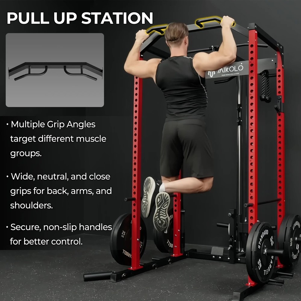 Power Cage Squat Rack w/ LAT Pulldown Cable System 1200LB Home Gym