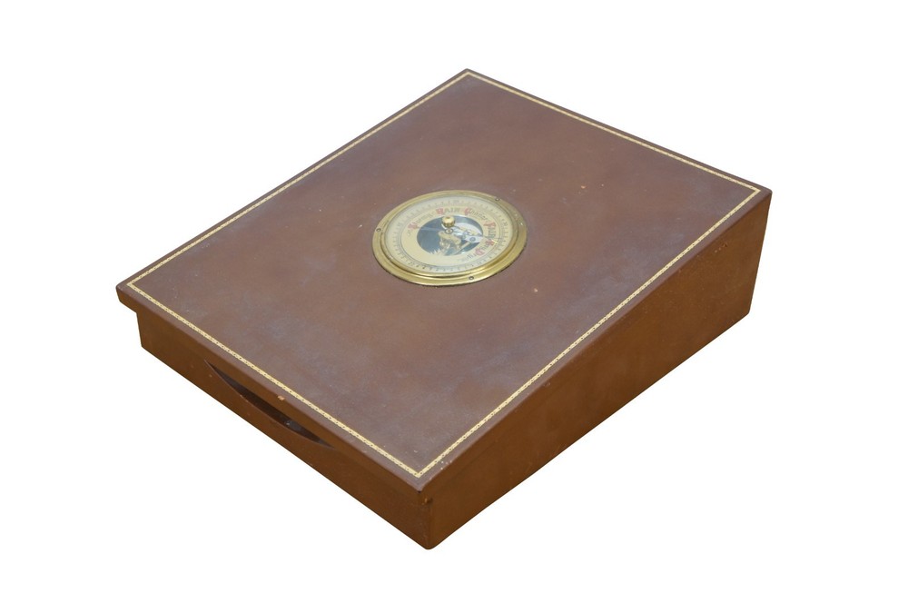 1952 Moco West German Leather Desktop Barometer Document Box 13"