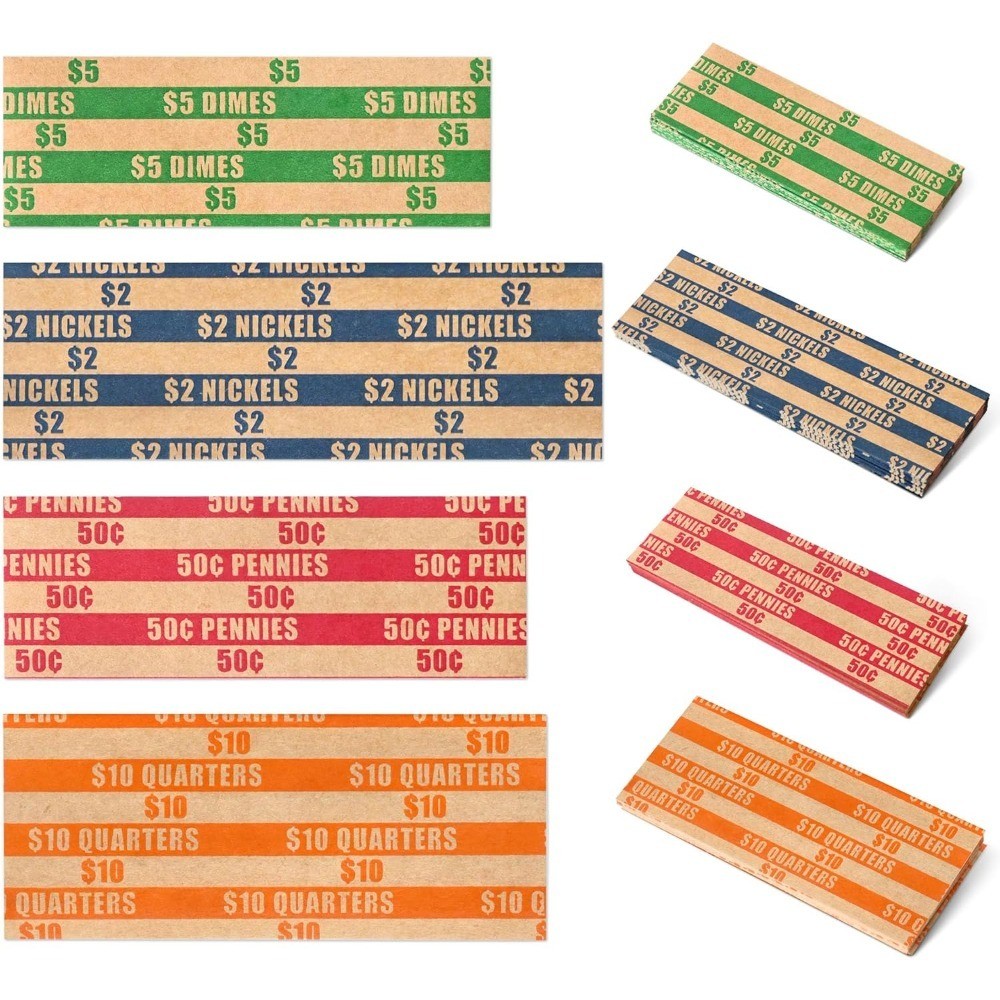 100-Pack Flat Coin Wrappers for US Coins, Assorted Rolls for Quarters, Dimes,