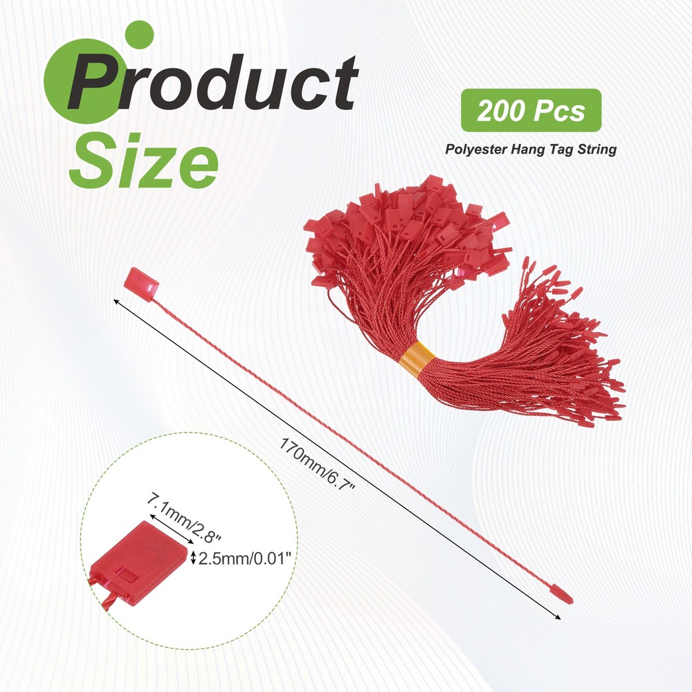 200pcs Polyester Hang Tag String (6.7") - Plastic Snap Lock Pin Loop Red