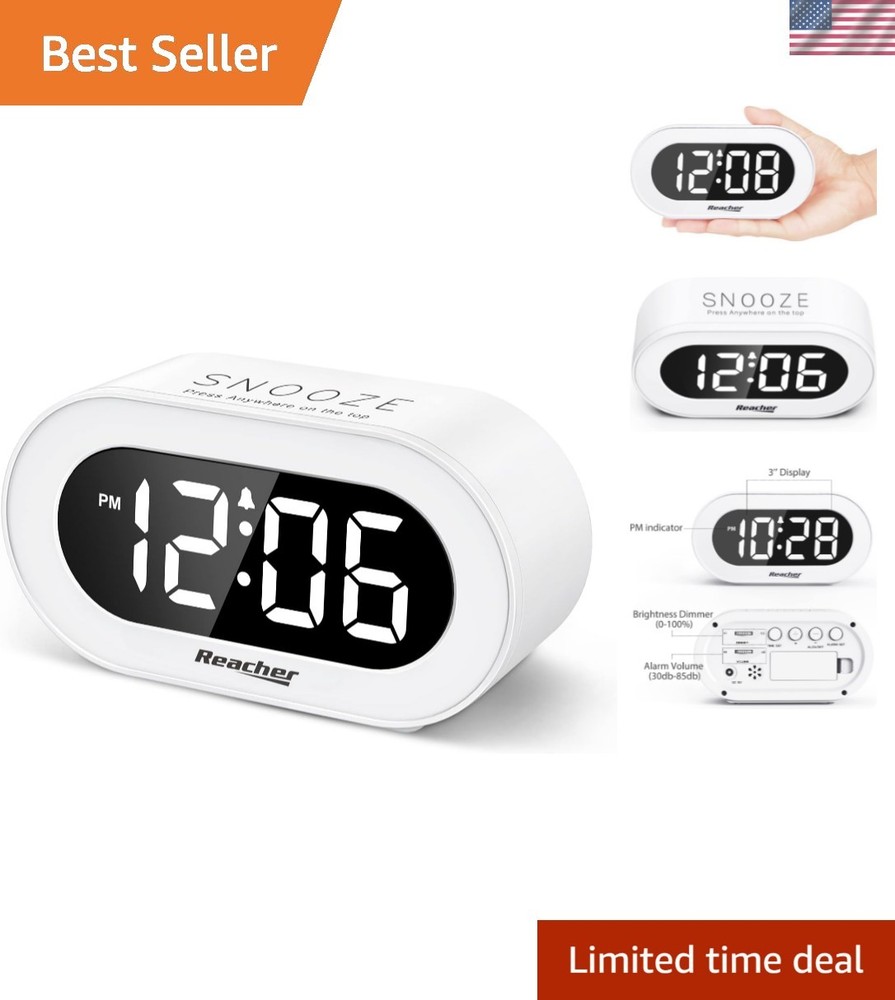 Compact Digital Alarm Clock with Adjustable Brightness & Volume for Easy Wake