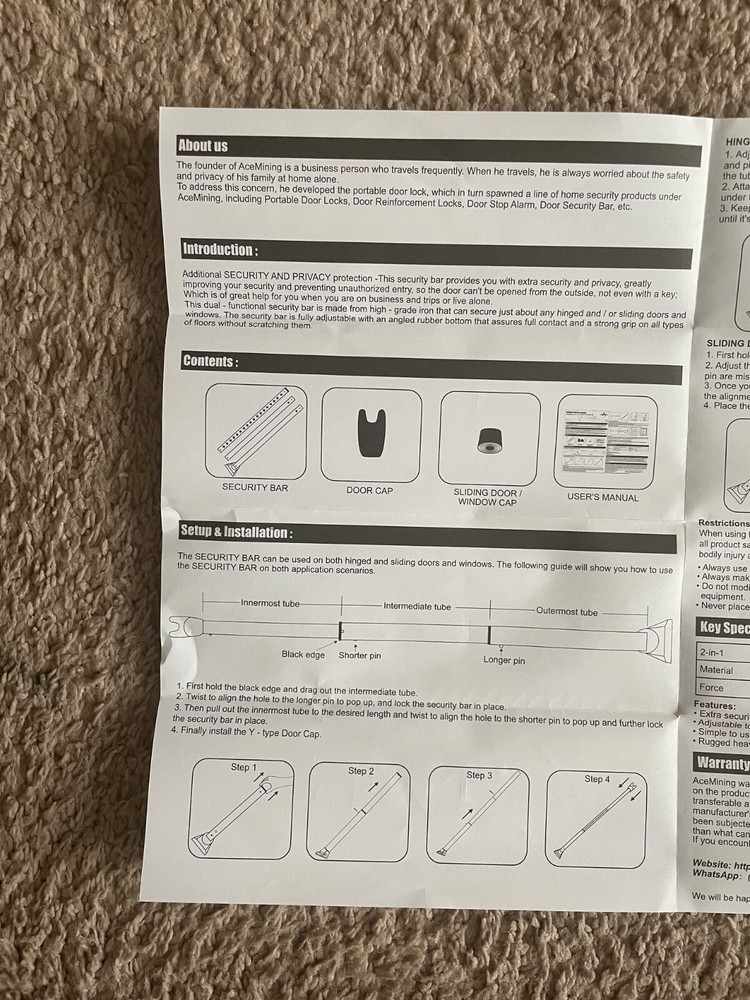Acemining Adjustable Door and Windows Security Bar