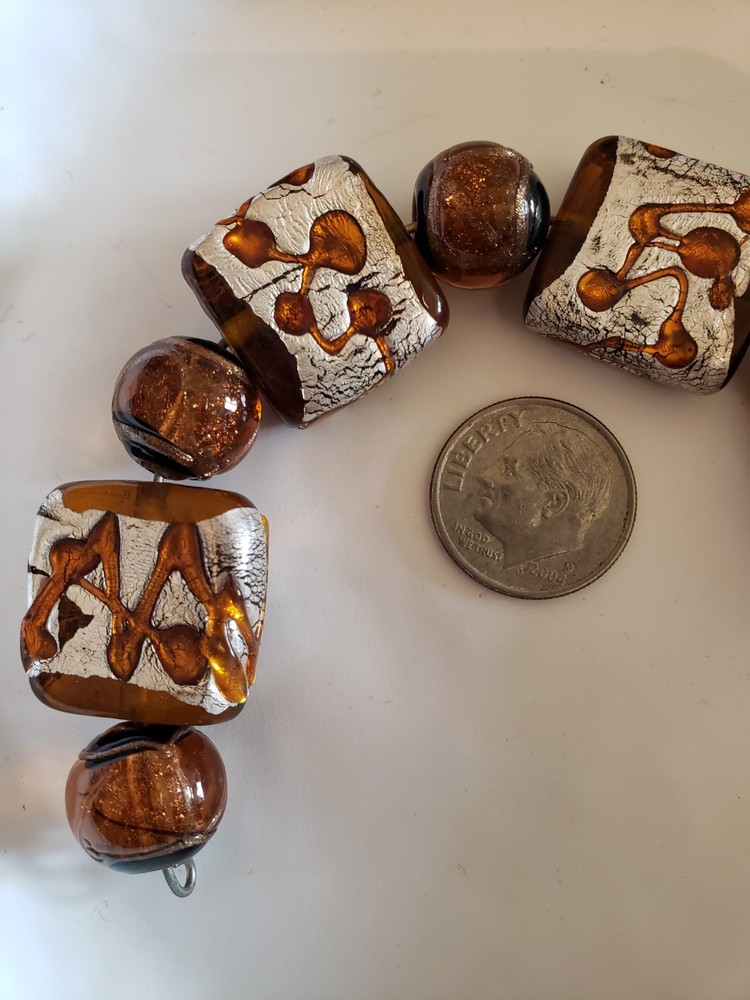 Lampwork Handmade Brown Black White Beads 8 Pc (B6)