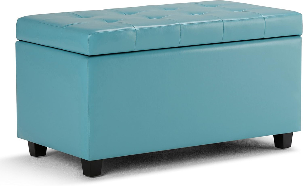 Cosmopolitan 34 Inch Wide Transitional Rectangle Storage Ottoman in Soft Blue Ve