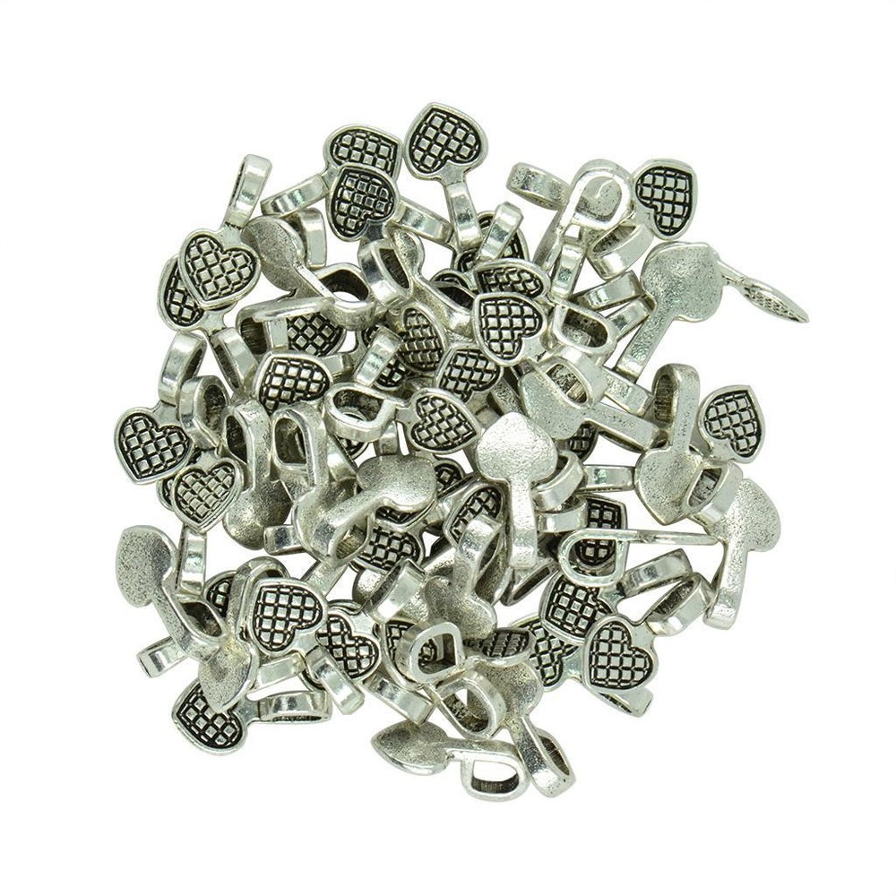 100pcs Silver Heart Glue On Bails Setting For Necklaces