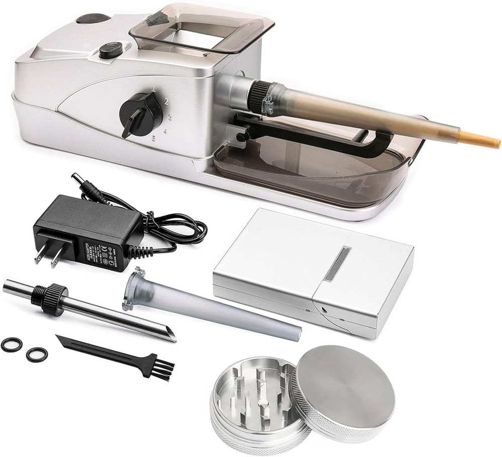Electric Cone Rolling Machine Set W/ Manual Herb Grinder & Pre-Roll Holder Case