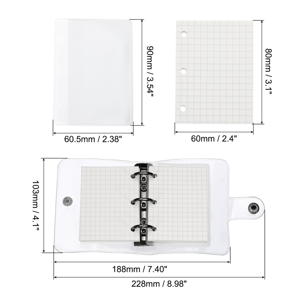 Clear 3 Ring Binder Cover, PVC Notebook Binder Refillable Loose Leaf, Black
