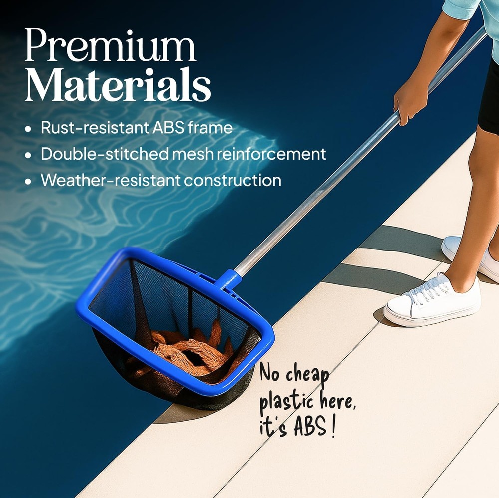 Pool Skimmer Net, Strong Frame, Fits Standard Poles, Black