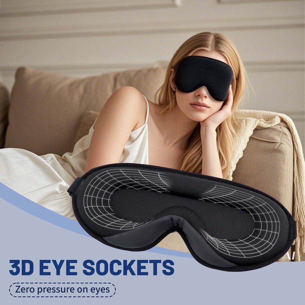 100% 3D Contoured Eye Mask Light Blocking Blindfold Sleeping Mask for Travel