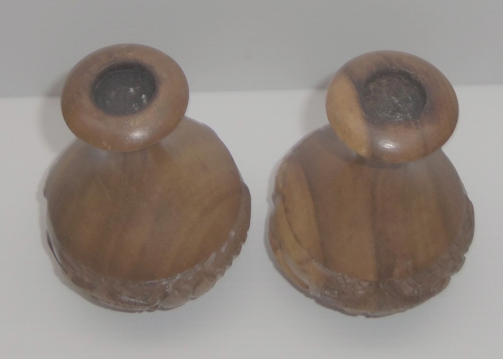 2 Vintage Asian Solid Wood Hand Carved Incense Burners - Holders