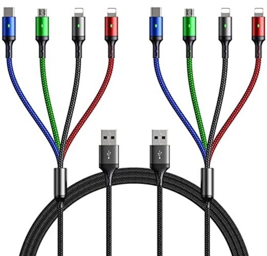 Multi Charging Cable, 10ft 2Pack Multi Charger Cable Braided 4 Black 2Pack-10ft