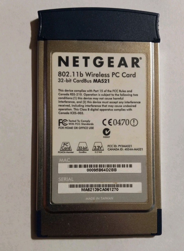 NETGEAR MA521 WIRELESS PC CARD 32-BIT CARDBUS